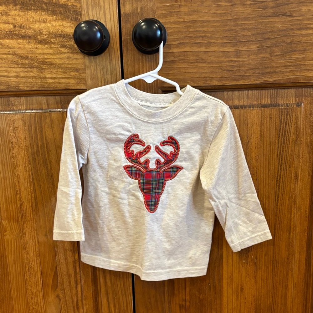 Garanimals Red Plaid Appliqué Reindeer Long Sleeve T-shirt (Size: 2T)